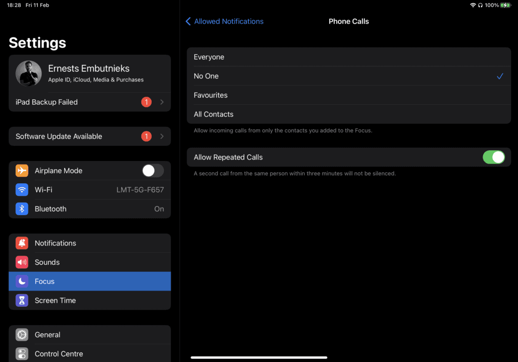Add Contact Exceptions for ipad and iphone in focus mode
