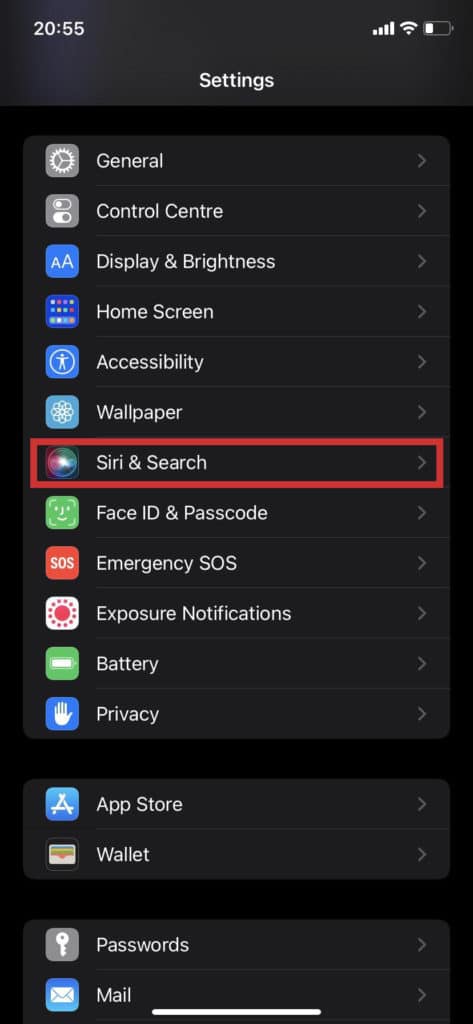 remove an app from search - step 1
