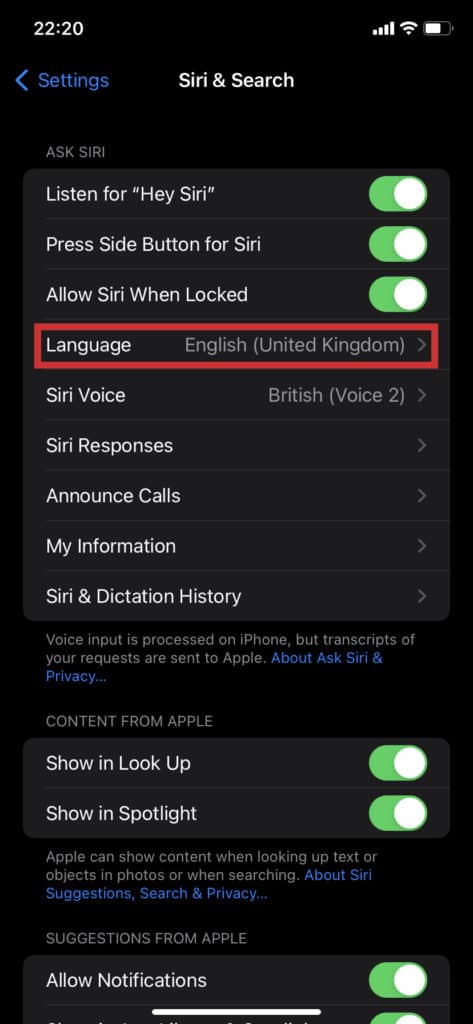 how to change siri language on ipad and iphone step 2