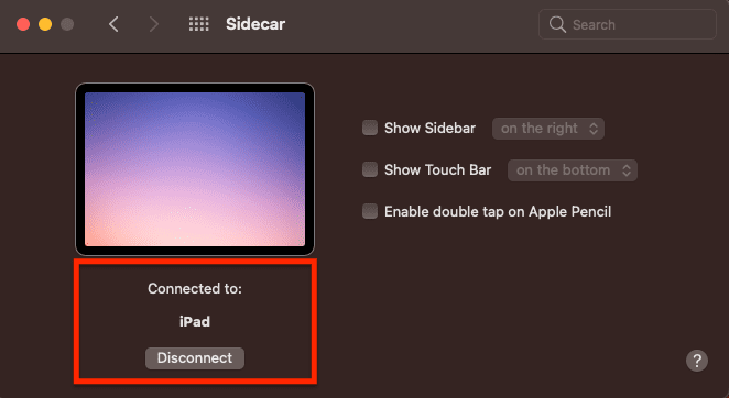 how to disconnect sidecar(ipad and mac)