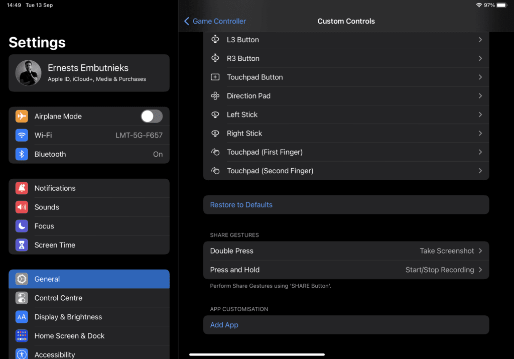 set up custom controls for your controller with ipad