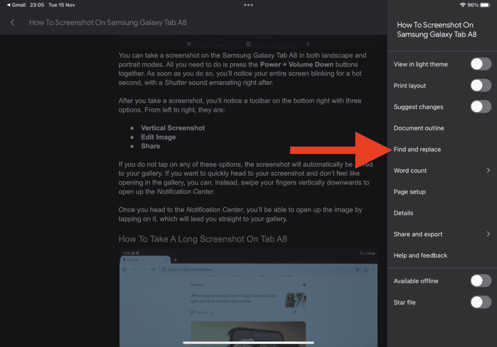 how to command + f in google docs on ipad step 2
