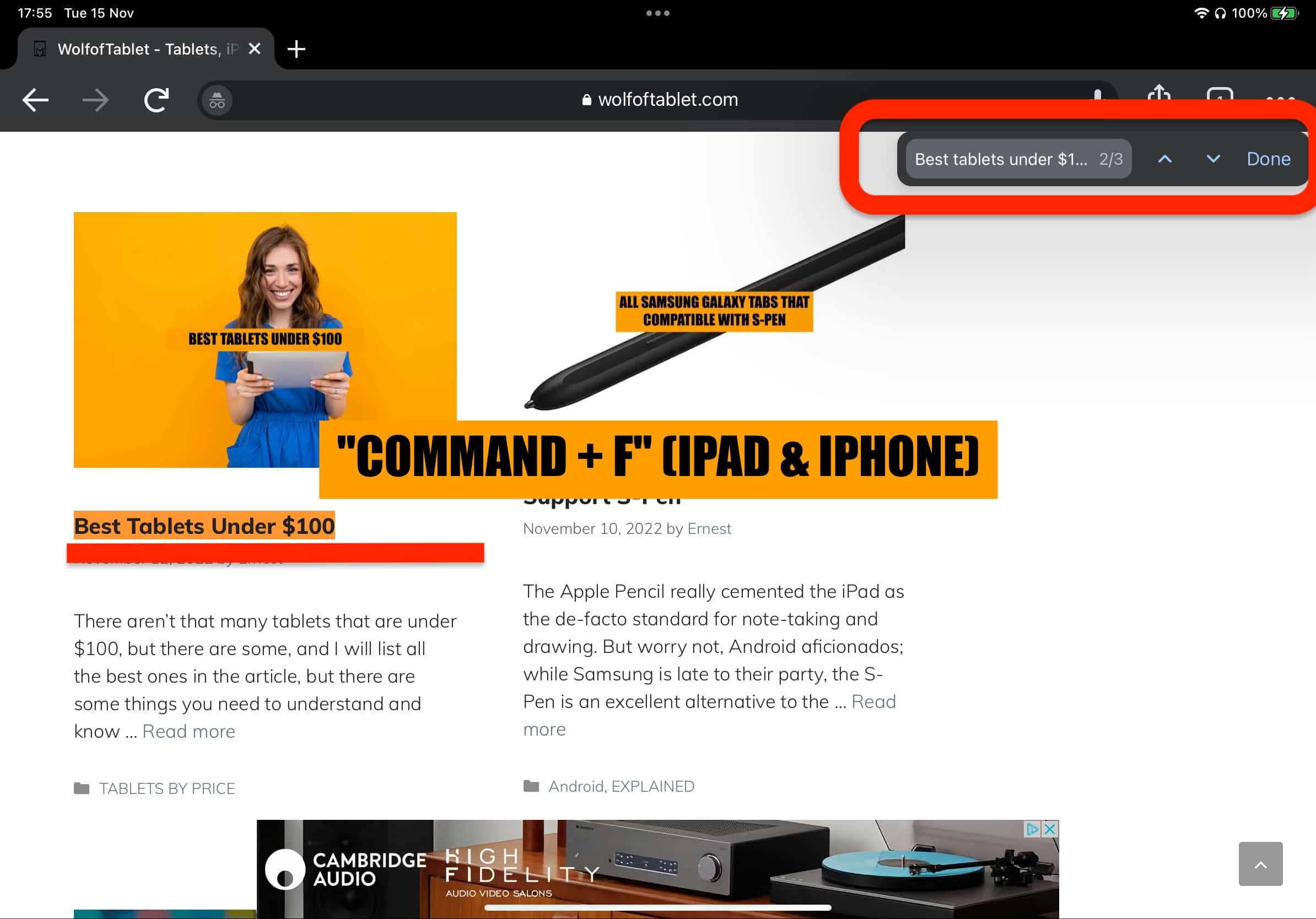 how to do command plus f on ipad and iphone