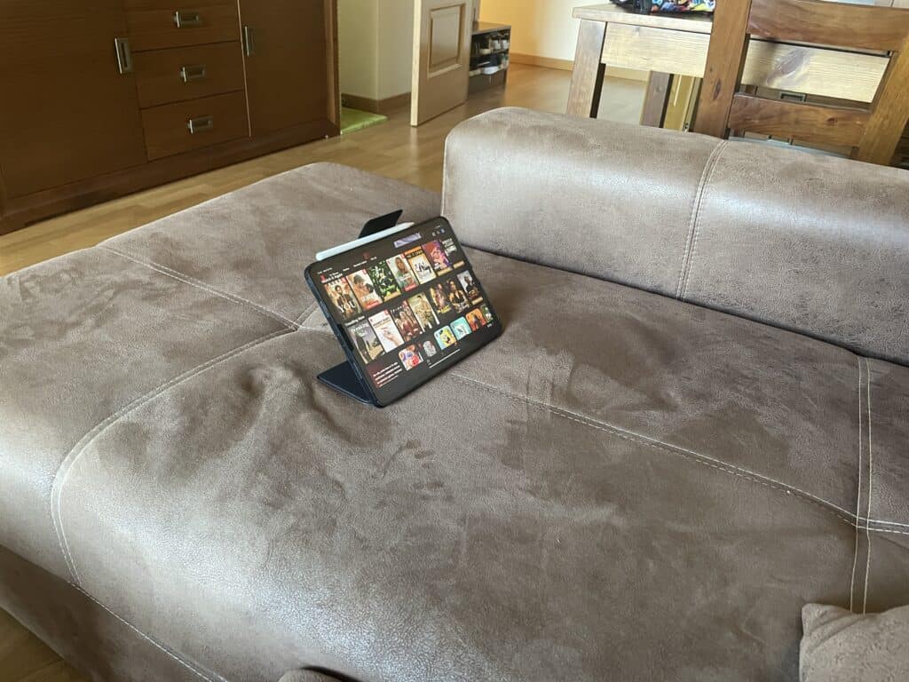 pitaka folio case with ipad on sofa