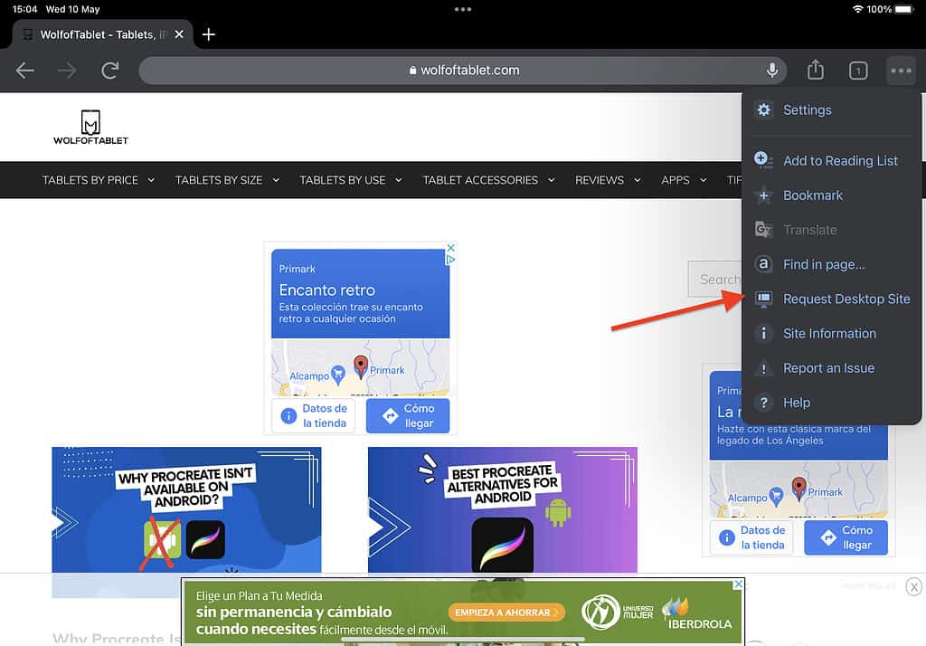 request a desktop site on ipad in google chrome browser