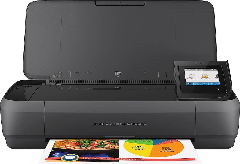 HP officejet 250 works great with ipad and airprint and of course with other devices