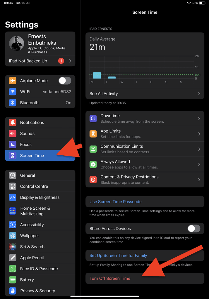 turn off screen time limits on ipad and iphone