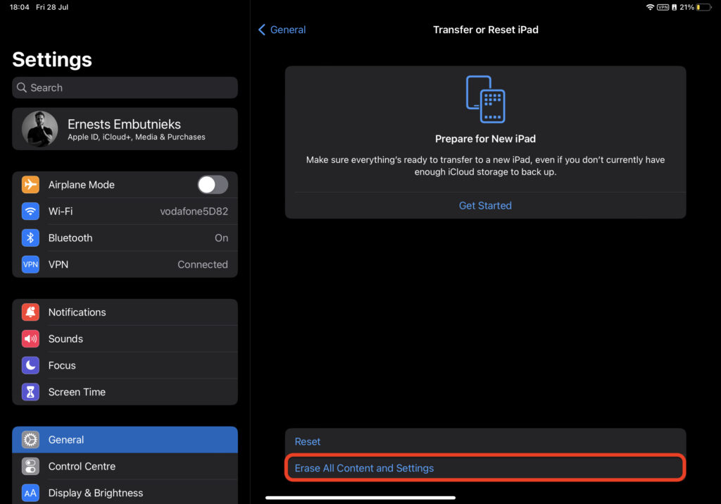how to do factory reset on ipad - ernests ipad pro example