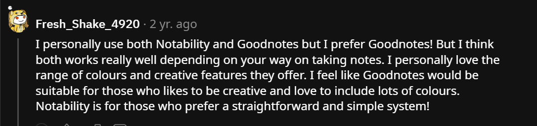 reddit users about goodnotes