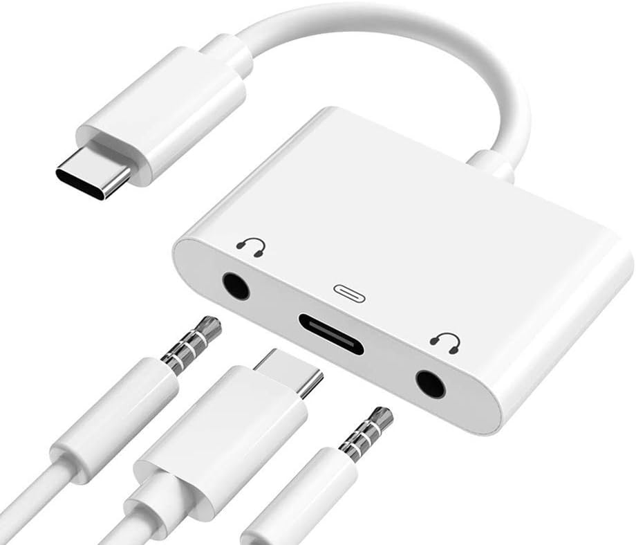 USB C to 3.5mm Audio Adapter, Aux Headphone Jack Splitter with Fast Charging Port