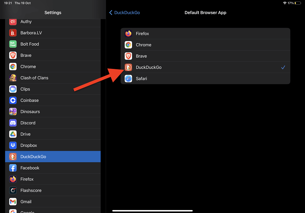 how im changing default browser on ipad step 2