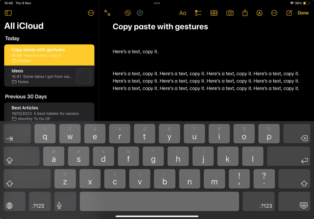 copy and paste with gestures