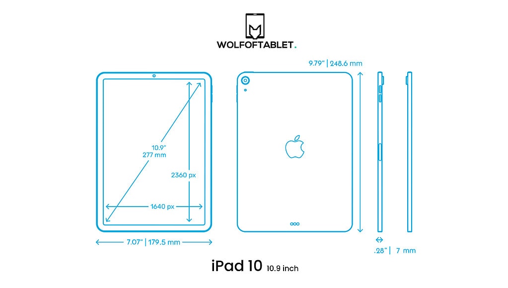 ipad 10 size and dimensions (inches and millimeters)