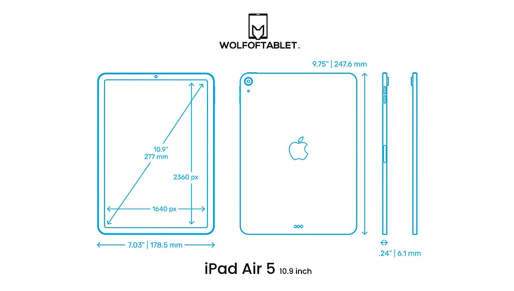 ipad air 5 size and dimensions (inches and millimeters)