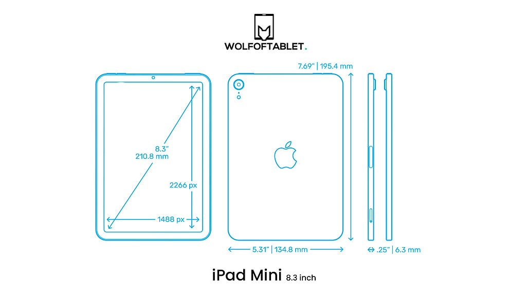 ipad mini 6 size and dimensions (inches and millimeters)