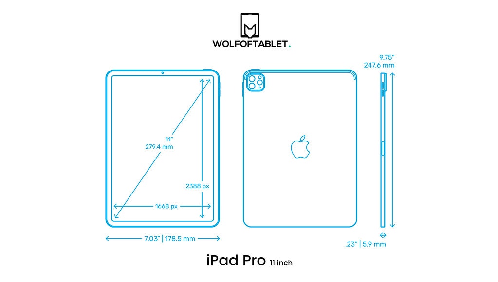 ipad pro 11 inch size and dimensions (inches and millimeters)