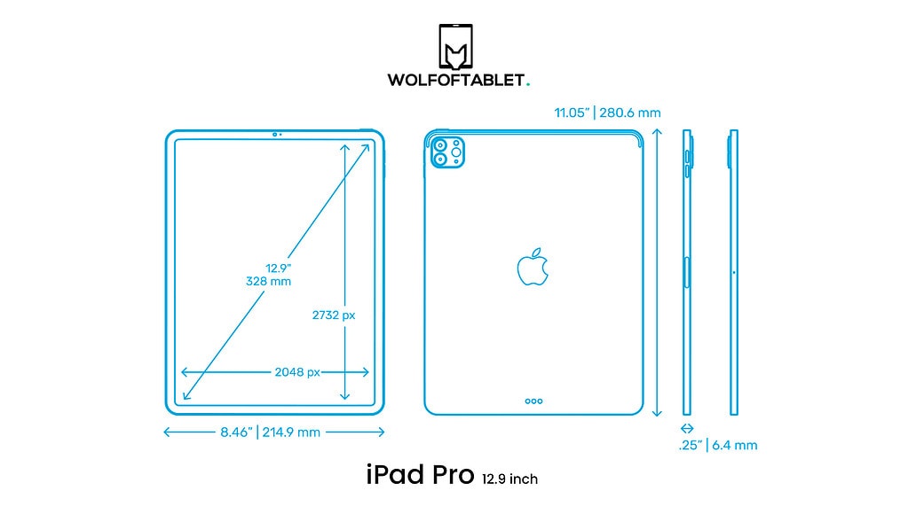 ipad pro 12.9 inch size and dimensions (inches and millimeters)