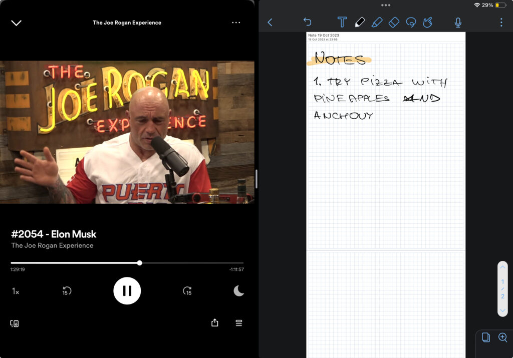 split view on ipad watch a podcast and take notes from it