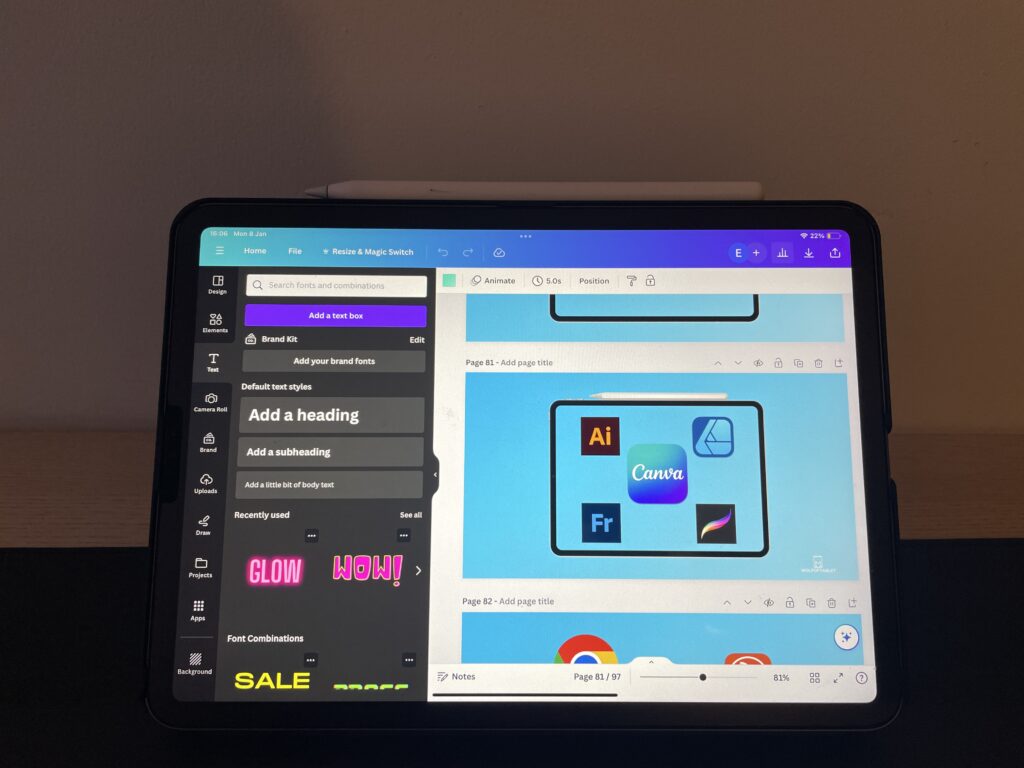designing on canva app with ipad